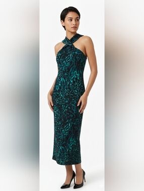 NWT Rachel Rachel Roy Twisted Neck Animal Print Maxi Dress S